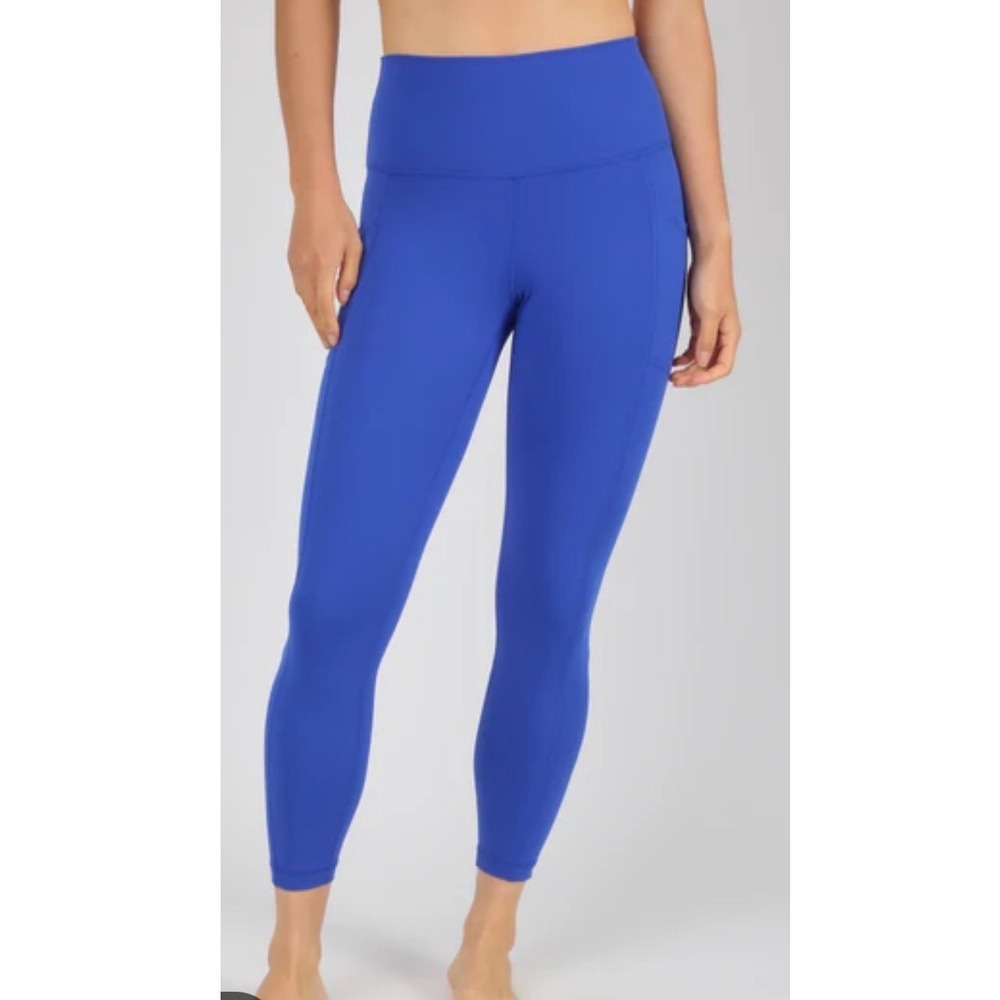 90 Degree by Reflex Blue High Waist Sporty Leggings Yoga Gym 7/8 Women's Med EUC